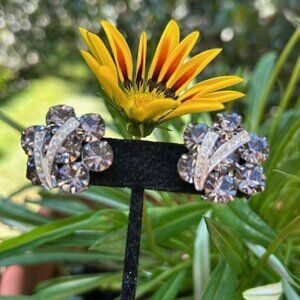 WEISS Smokey Black Art Deco Rhinestone EARRINGS